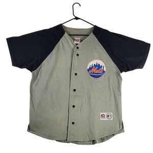Vintage 2002 New York Mets True Fan Baseball Jersey Grey Navy Mens XL MLB 02 y2k